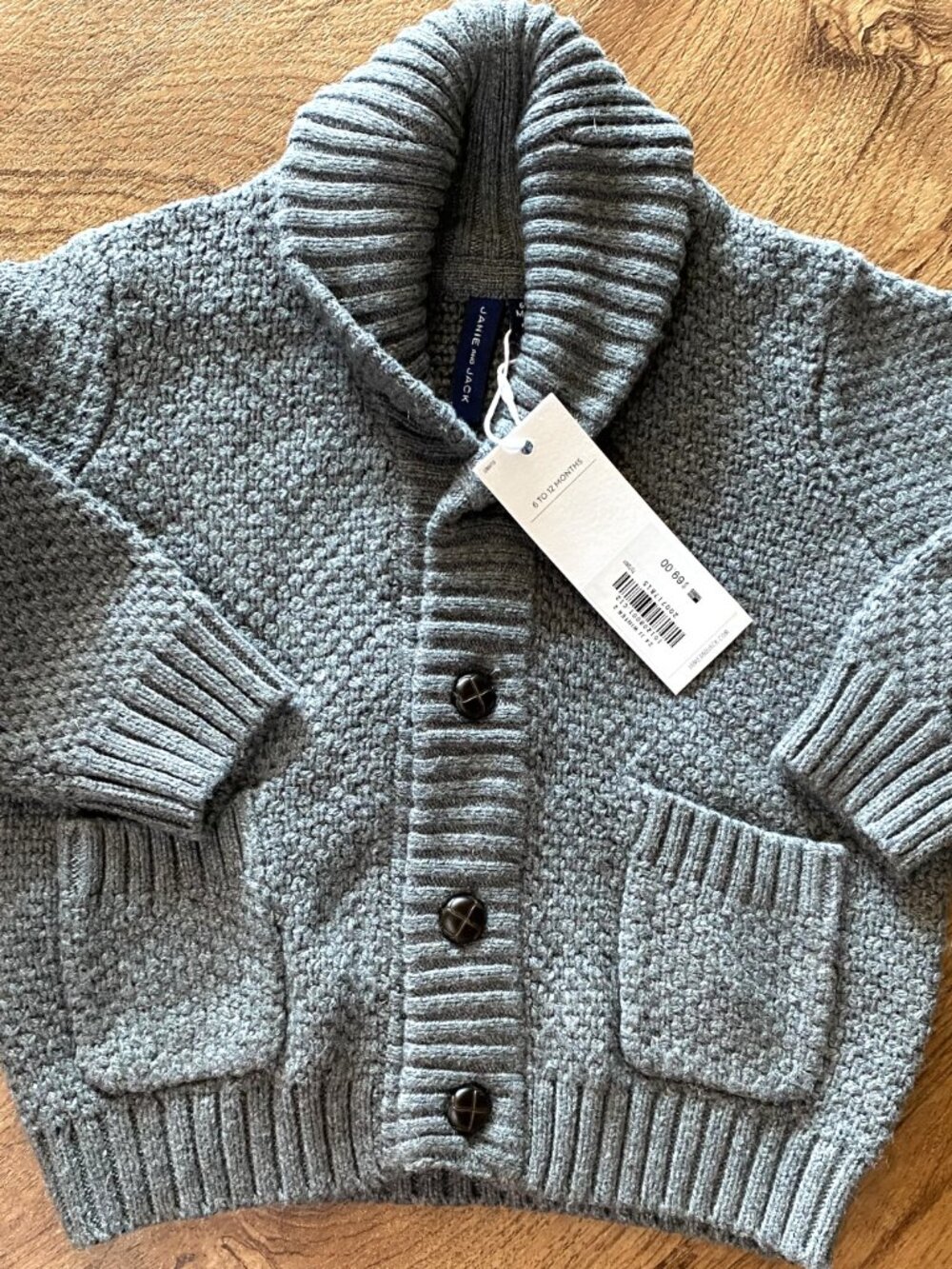NWT Janie and Jack $69.00 Gray Shwal Collar Button Up Cardigan-6-12 Months